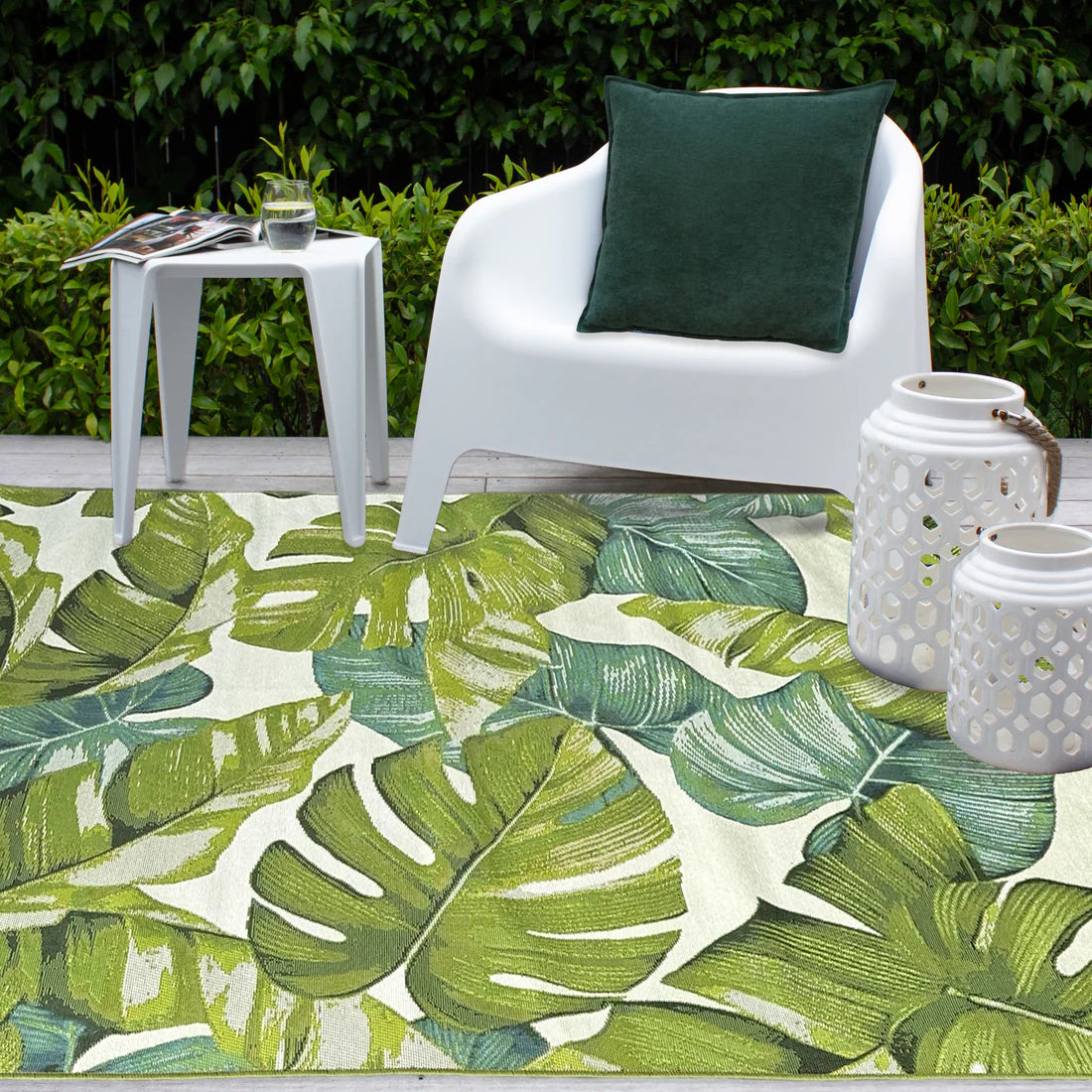 Tahiti Tropical Leaves Outdoor Rug