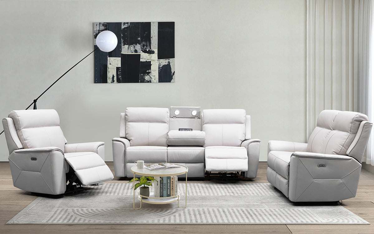 Archie Letherin Archie Leather Recliner 1/2/3 Seat Suite-Light Grey – Furniture Now ...