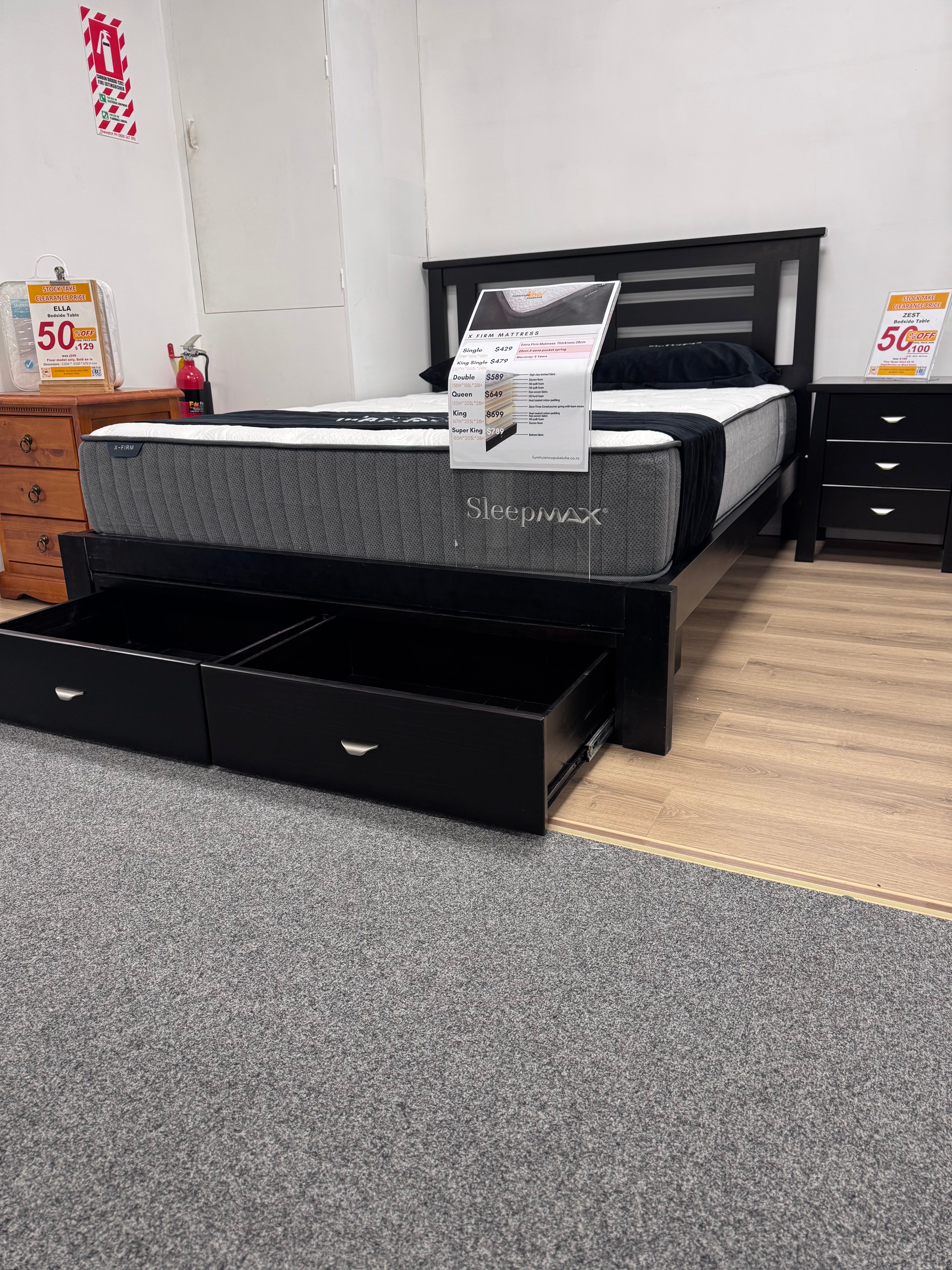 Zest Queen Bedframe with 2 Drawers
