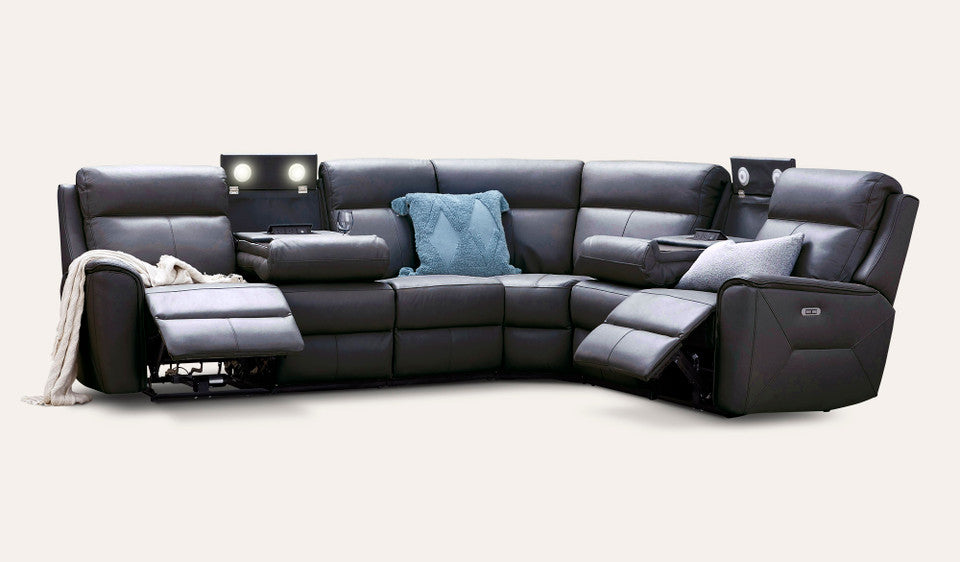 Archie Letherin Archie leather 6 Seat Corner Recliner Lounge – Furniture Now Pukekohe
