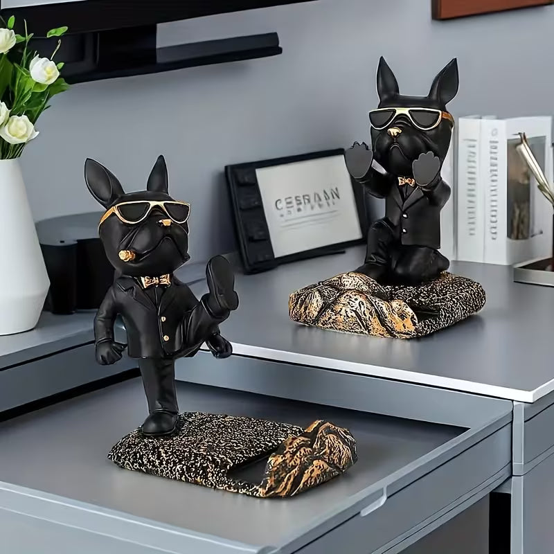 Black Decorative bulldog Phone Stand